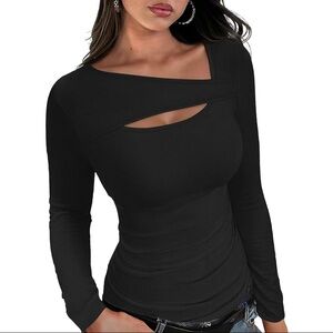 Sophisticated Black Cut-Out Long Sleeve Top